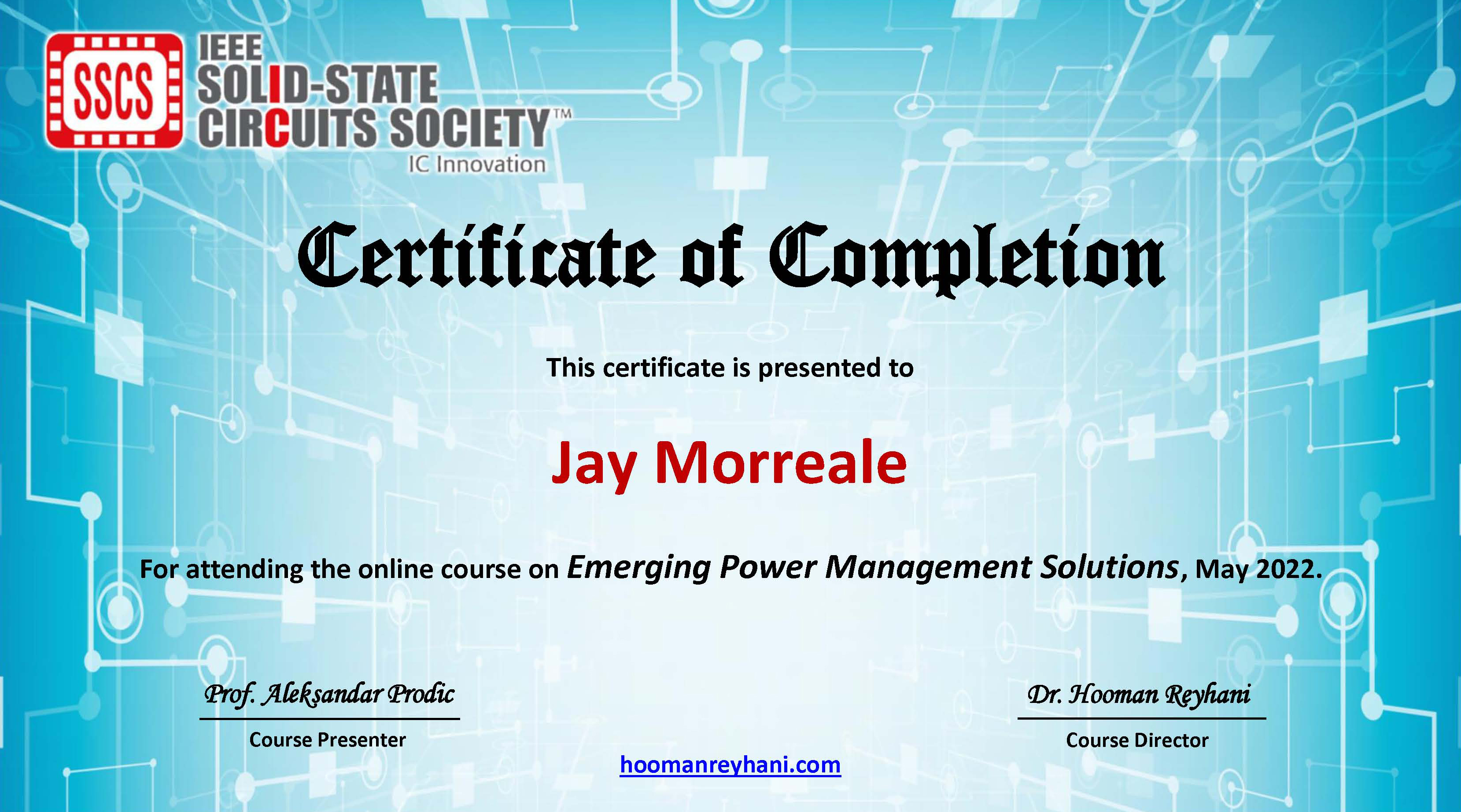 EPMS Certificate of Completion