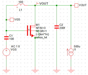 figure 9 simetrix p03 nmos 45nm 7nm schematic freq analysis