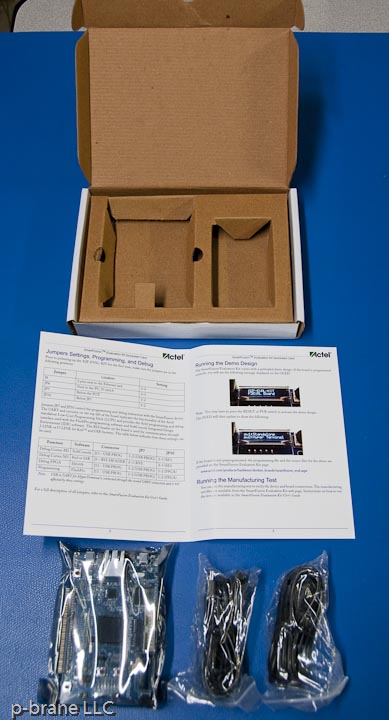 The SmartFusion evaluation board kit is unpacked.