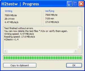 H2testw SD Card memory test results