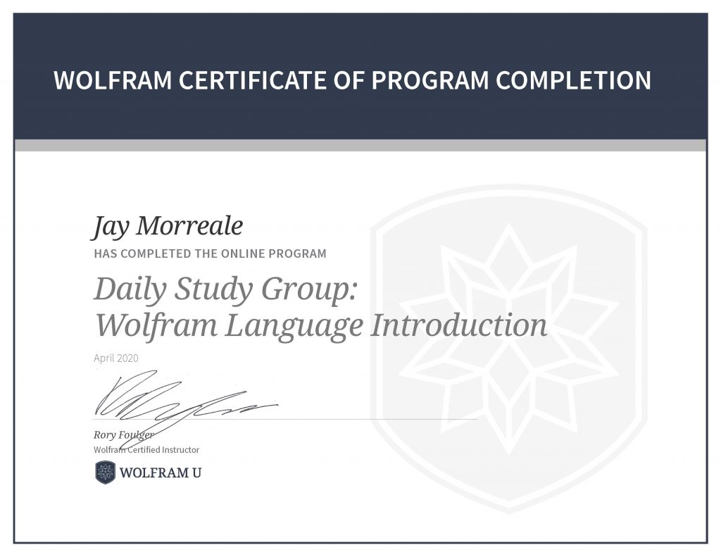 Wolfram Certificate of Program Completion