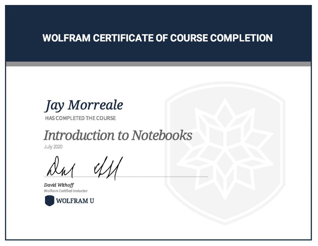 Wolfram Certificate of Course Completion, Introduction to Notebooks